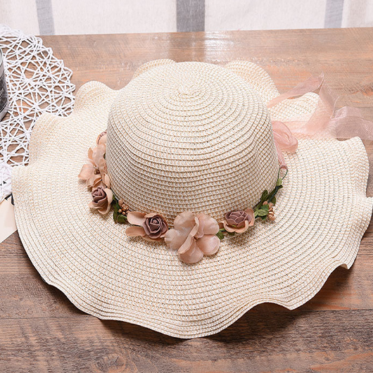 Raw White Floral Design Straw Hat