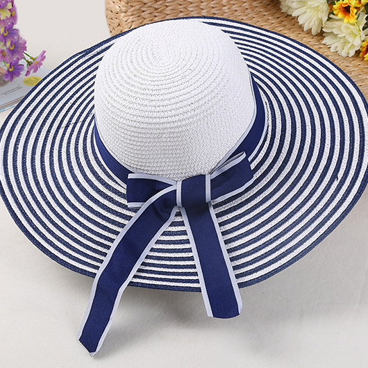 Navy Contrast Binding Bowknot Detail Striped Hat