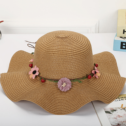 Dark Camel Color Straw Detail Hat | picture 