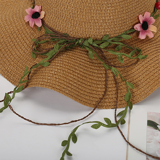 Dark Camel Color Straw Detail Hat | picture 