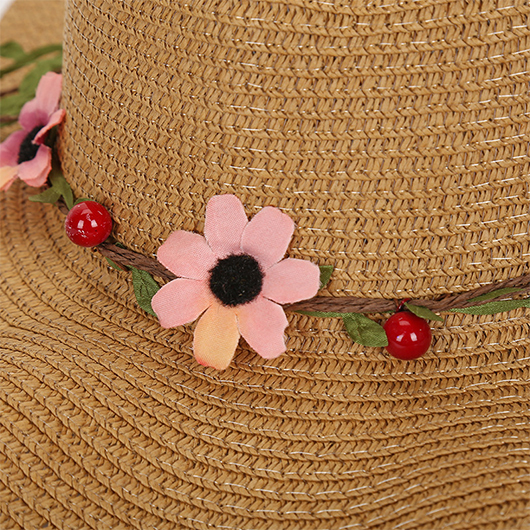 Dark Camel Color Straw Detail Hat | picture 