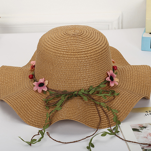 Dark Camel Color Straw Detail Hat | picture 