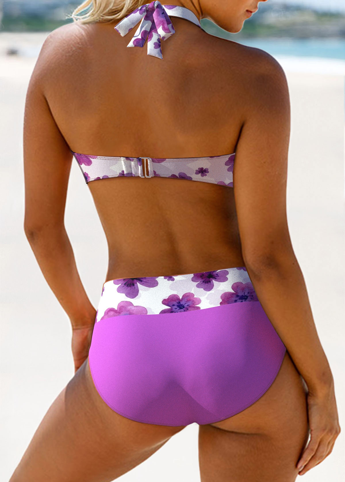 Criss Cross Floral Print Purple Bikini Set