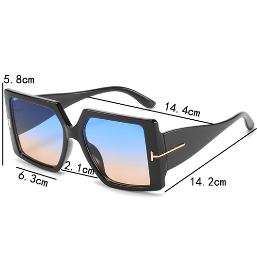 Black Geometric Design Ombre Metal Detail Sunglasses