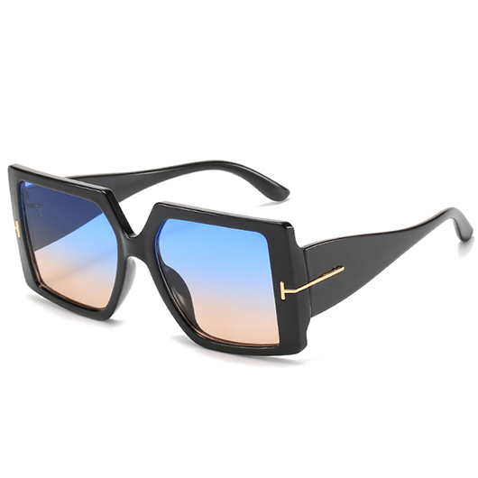 Black Geometric Design Ombre Metal Detail Sunglasses