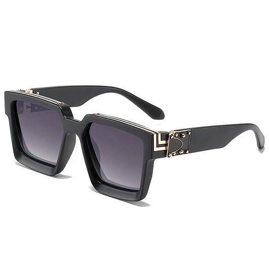 Black Geometric Metal Detail Big Frame Sunglasses