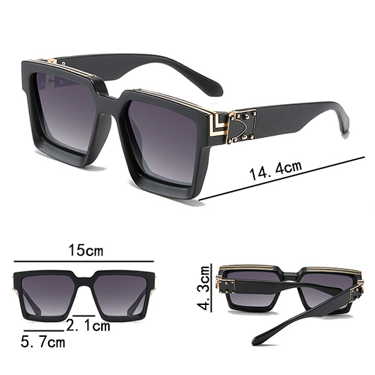 Black Geometric Metal Detail Big Frame Sunglasses