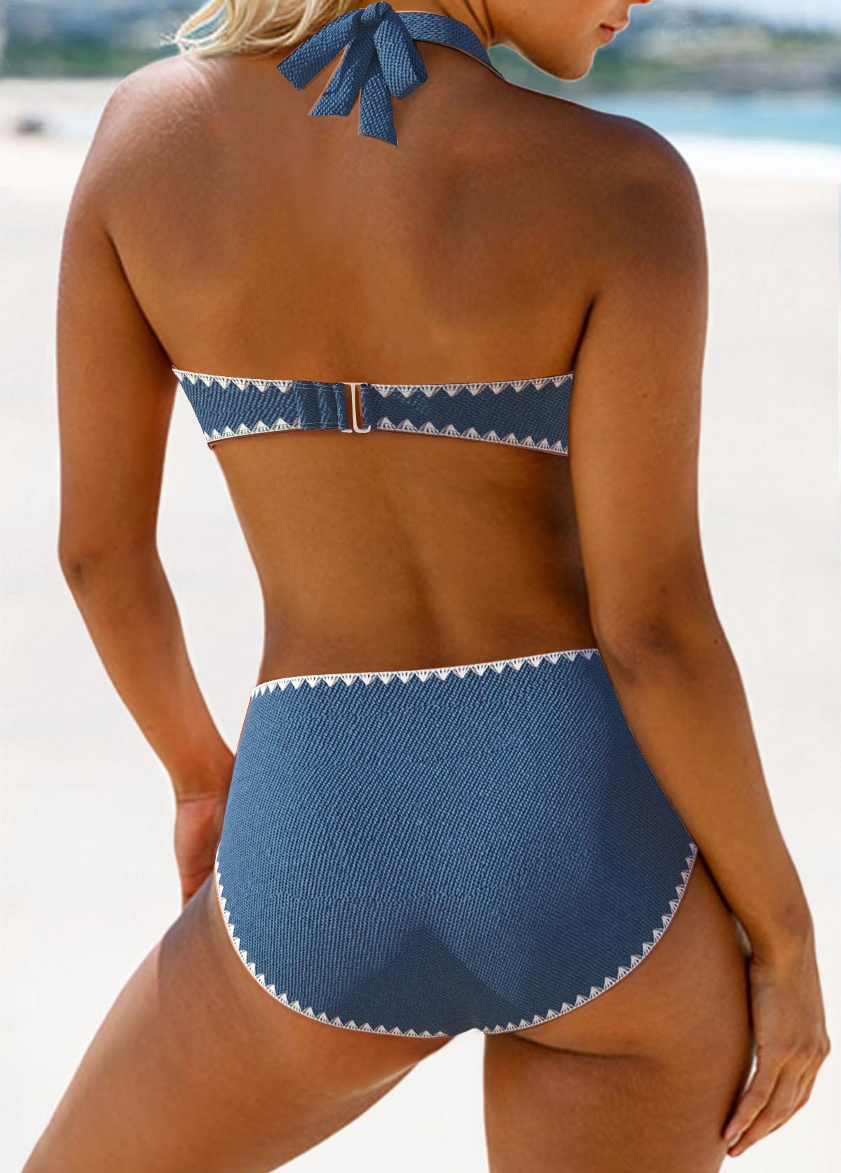 Criss Cross Tie Back Denim Blue Bikini Set