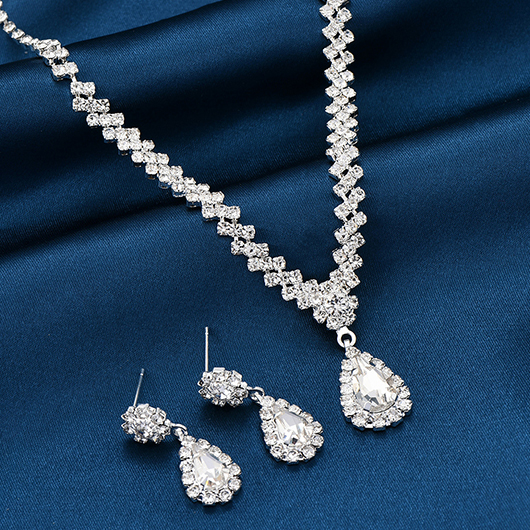 Silvery White Teardrop Design Alloy Earrings Set