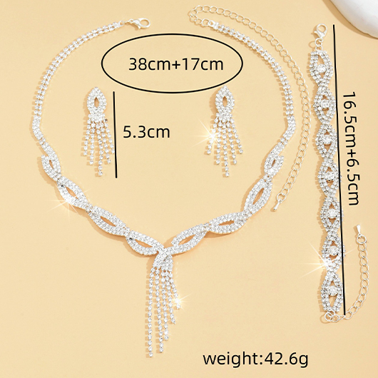 Silvery White Rhinestone Necklace Bracelet and Bracelet
