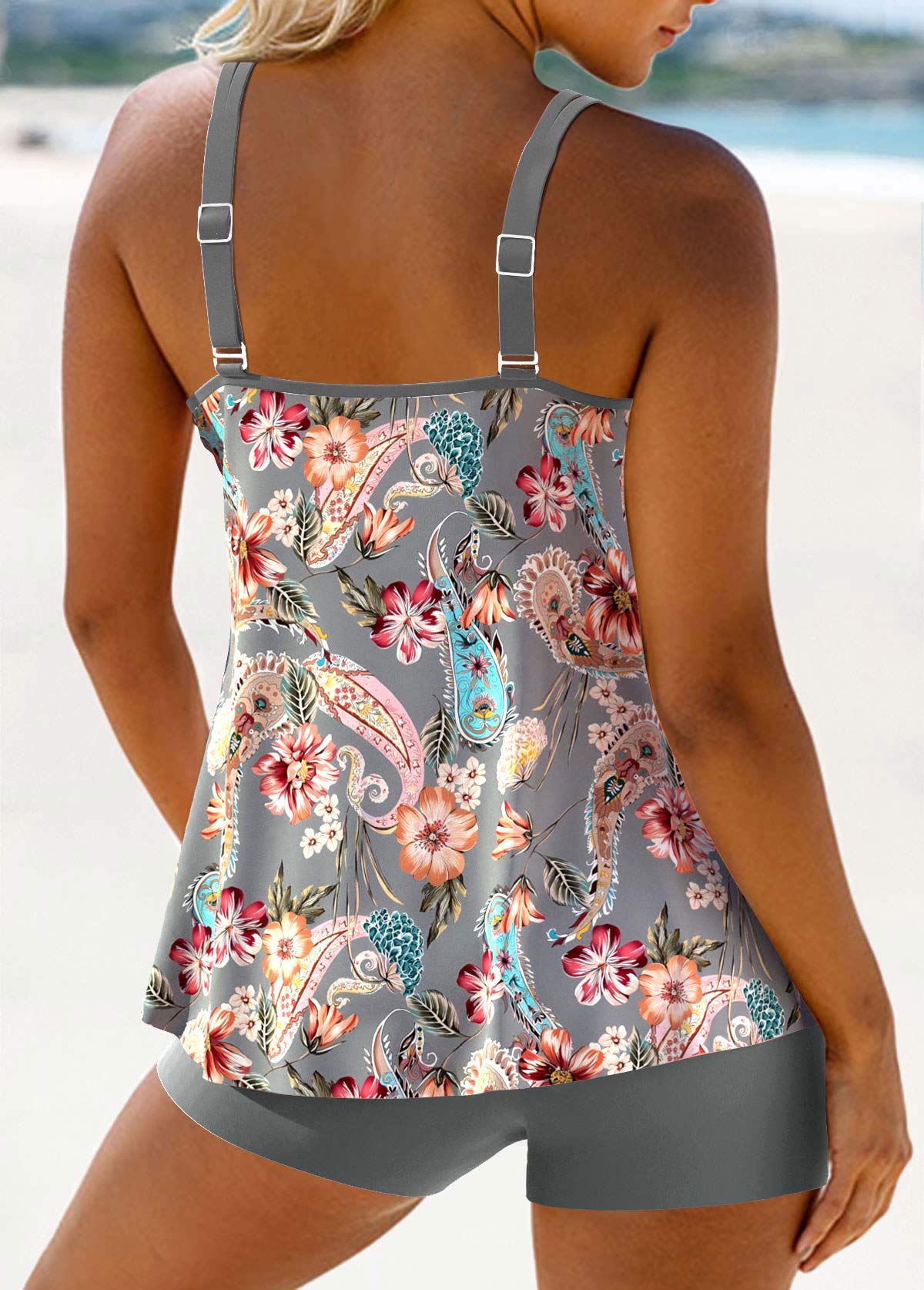 Patchwork Paisley Print Grey Tankini Set | picture 
