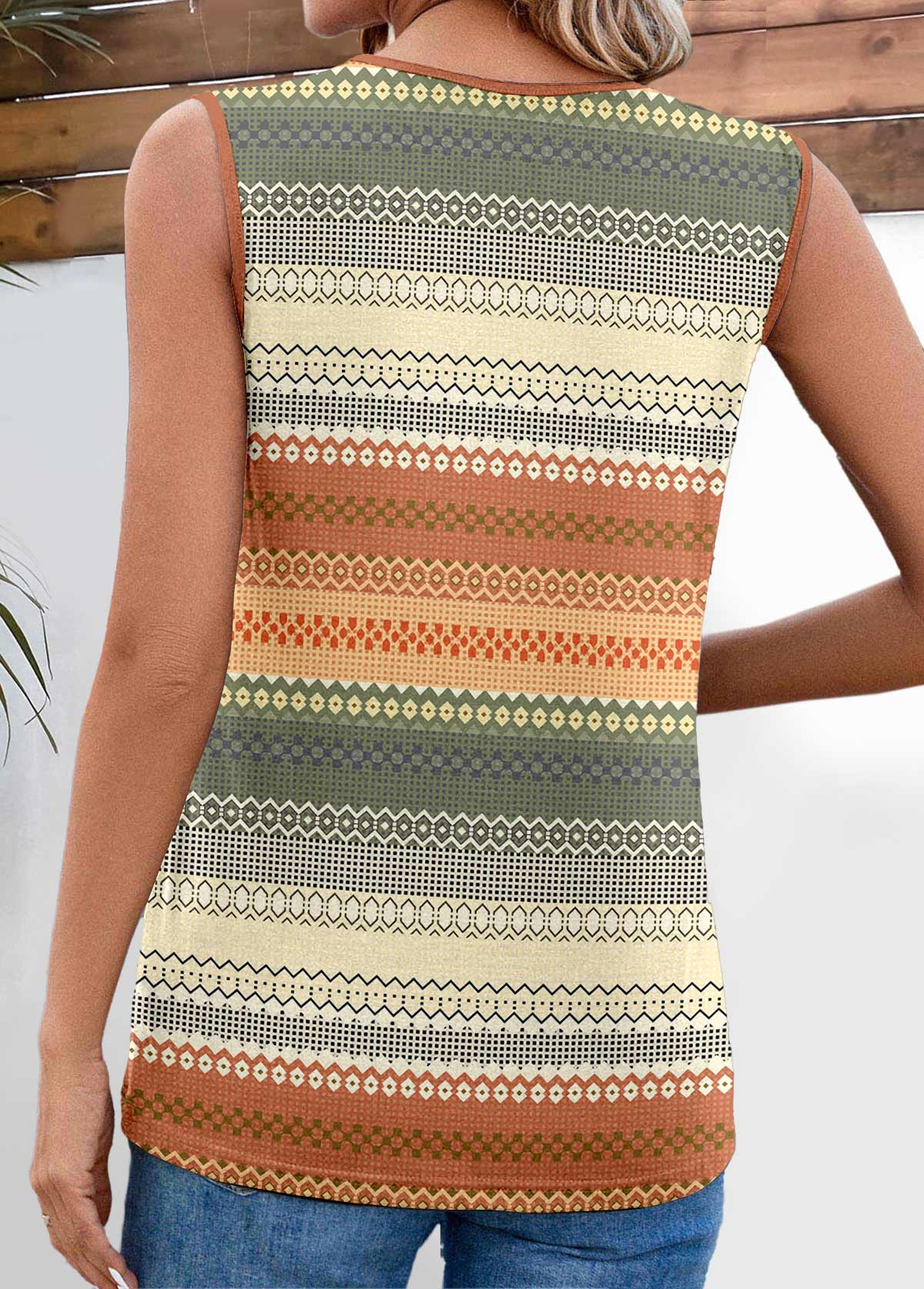 Plus Size Multi Color Pleated Striped Sleeveless Tank Top