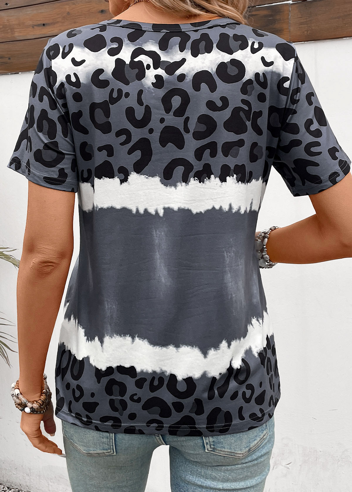 Dark Grey Lightweight Leopard Short Sleeve T Shirt