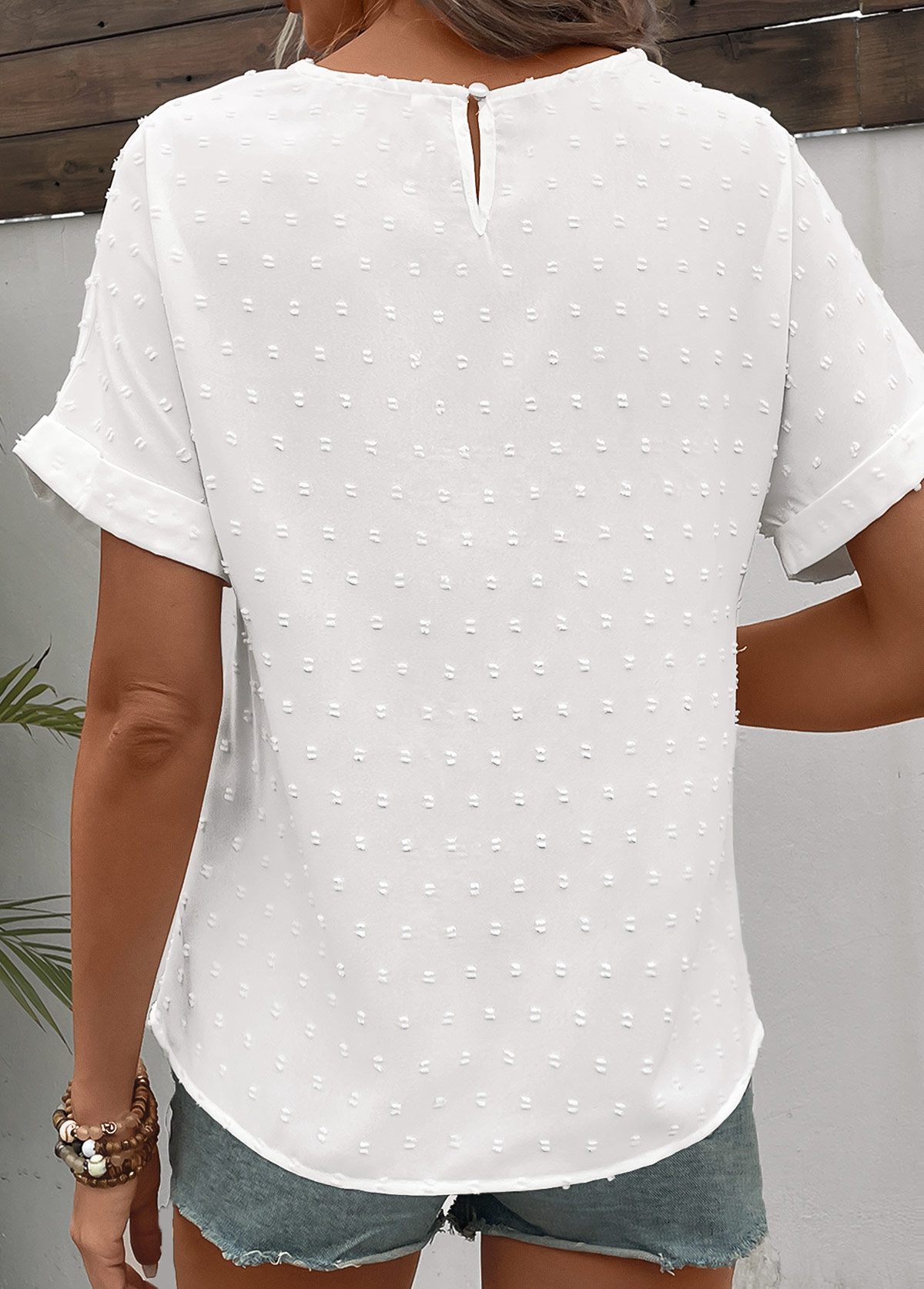 White Patchwork Short Sleeve Round Neck T Shirt