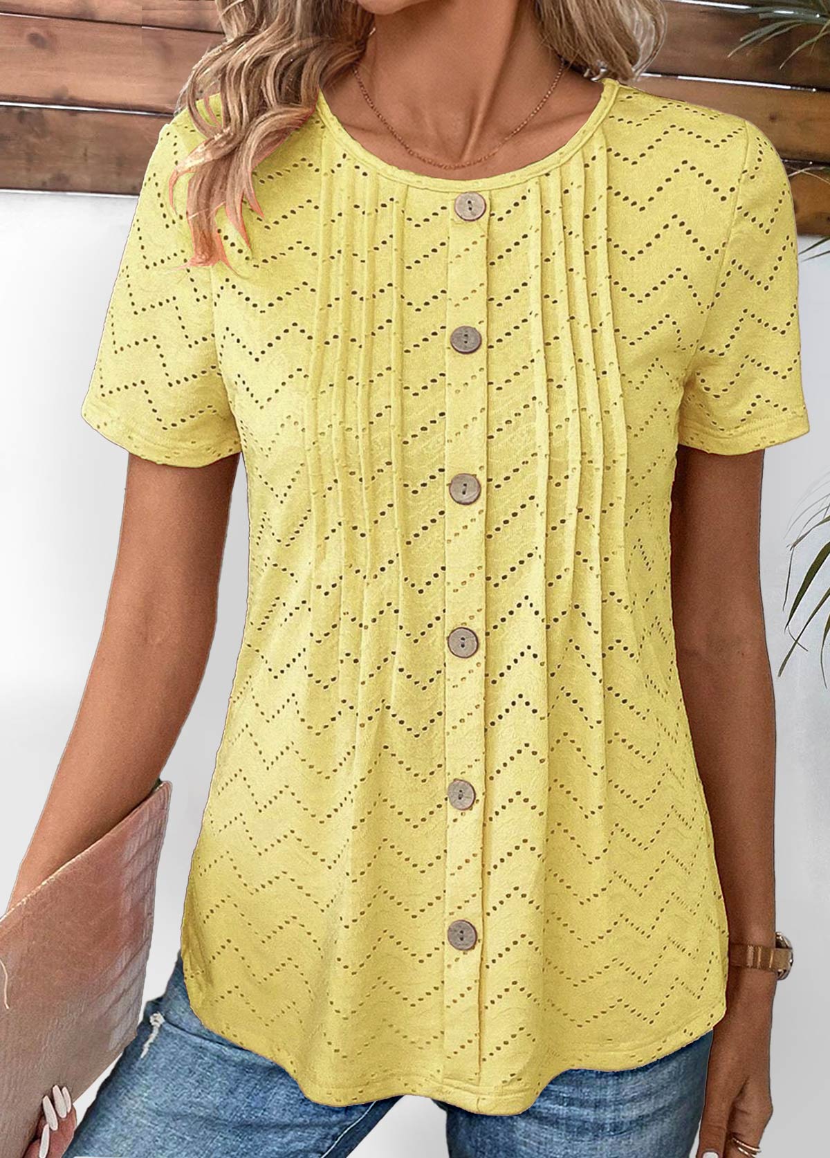 Light Yellow Tuck Stitch Short Sleeve T Shirt