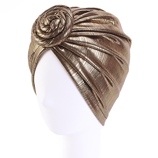 Champagne Floral Spiral Hot Stamping Turban Hat