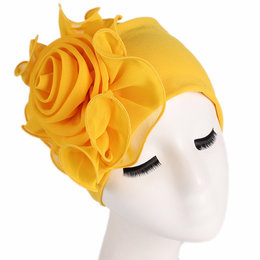 Yellow Floral Design Stretchy Turban Hat