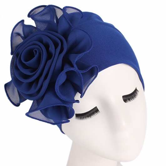 Royal Blue Floral Design Turban Hat
