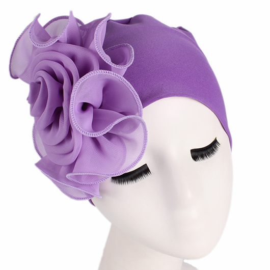 Purple Floral Design Stretchy Turban Hat