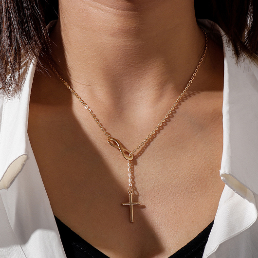 Gold Cross Eight Design Alloy Necklace