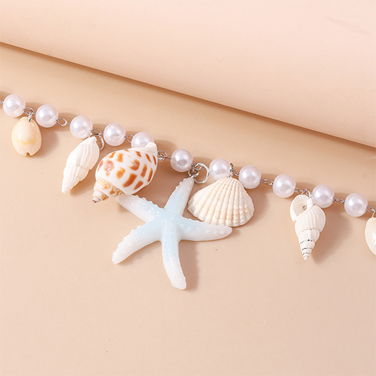 White Shell Pearl Starfish Detail Necklace
