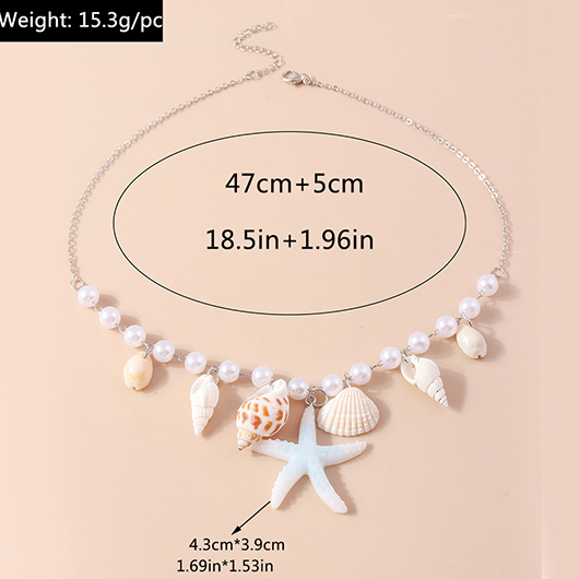 White Shell Pearl Starfish Detail Necklace