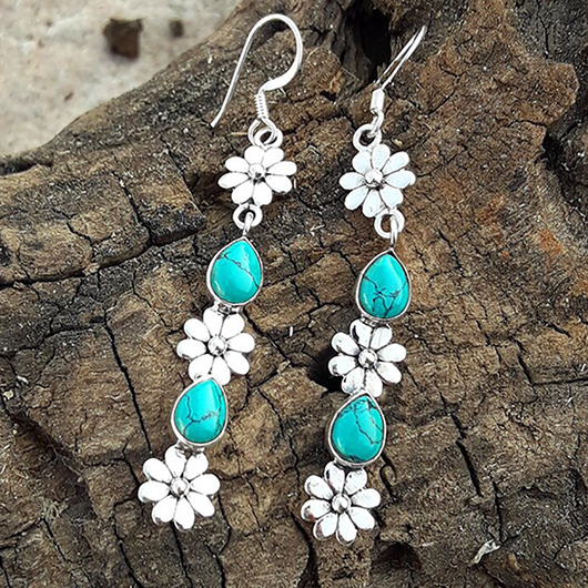 Mint Green Alloy Floral Design Earrings