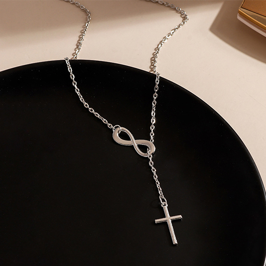 Silvery White Cross Design Alloy Necklace