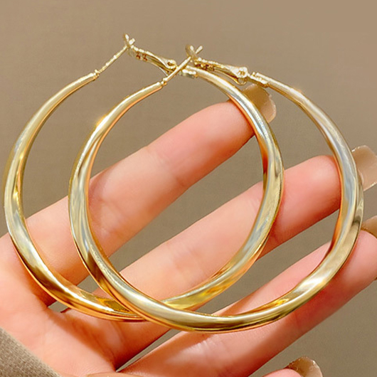 Gold Round Geometric Big Metal Earrings