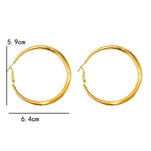 Gold Round Geometric Big Metal Earrings