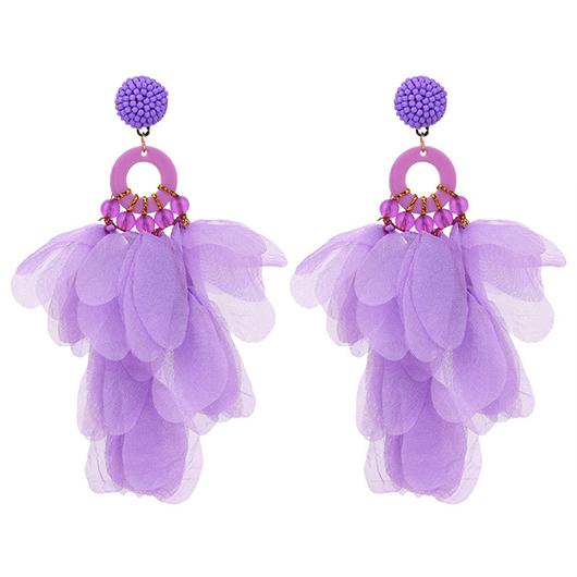 Light Purple Patchwork Beaded Floral Earrings