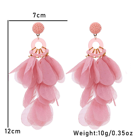 Light Pink Patchwork Beaded Floral Earrings