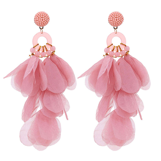 Light Pink Patchwork Beaded Floral Earrings
