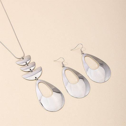 Silvery White Hollow Alloy Earrings and Necklace
