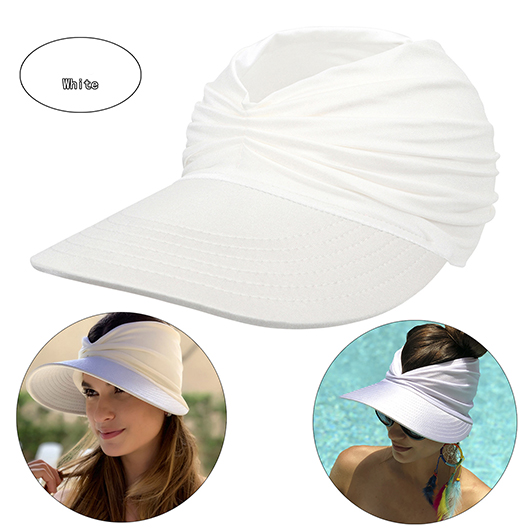 White Ruched Design Sun Visor Hat