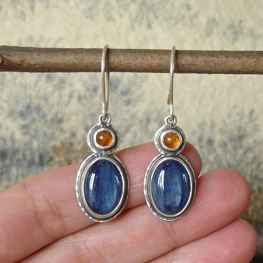 Blue Round Vintage Design Metal Earrings