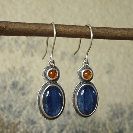 Blue Round Vintage Design Metal Earrings
