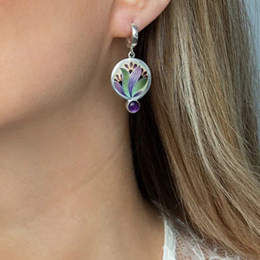 Purple Metal Floral Print Retro Earrings