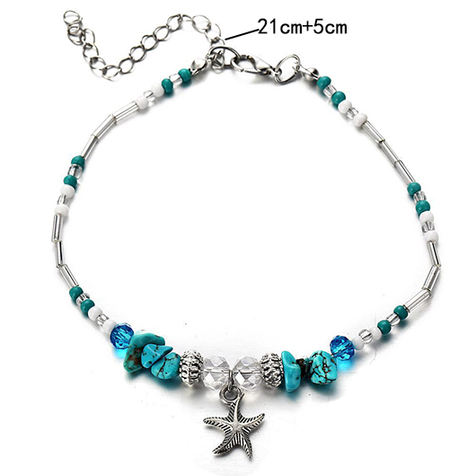 Mint Green Beaded Starfish Alloy Anklet