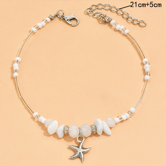 White Alloy Asymmetric Starfish Detail Anklet | picture 