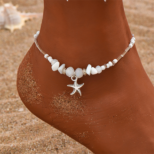 White Alloy Asymmetric Starfish Detail Anklet | picture 