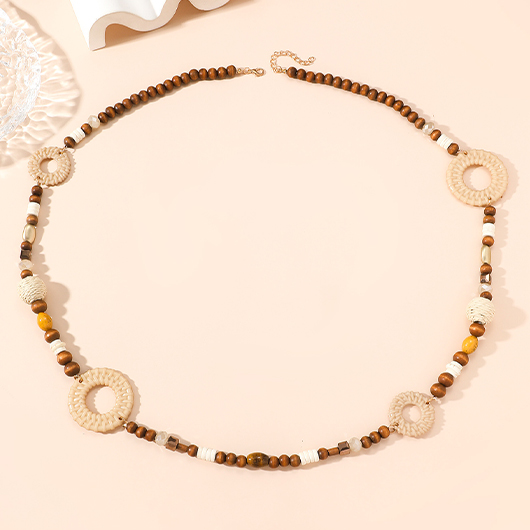 Dark Coffee Wood Beads Detail Necklace