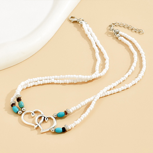 Mint Green HBeaded eart Alloy Necklace