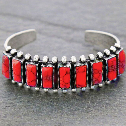 Red Rectangle Vintage Alloy Open Bangle
