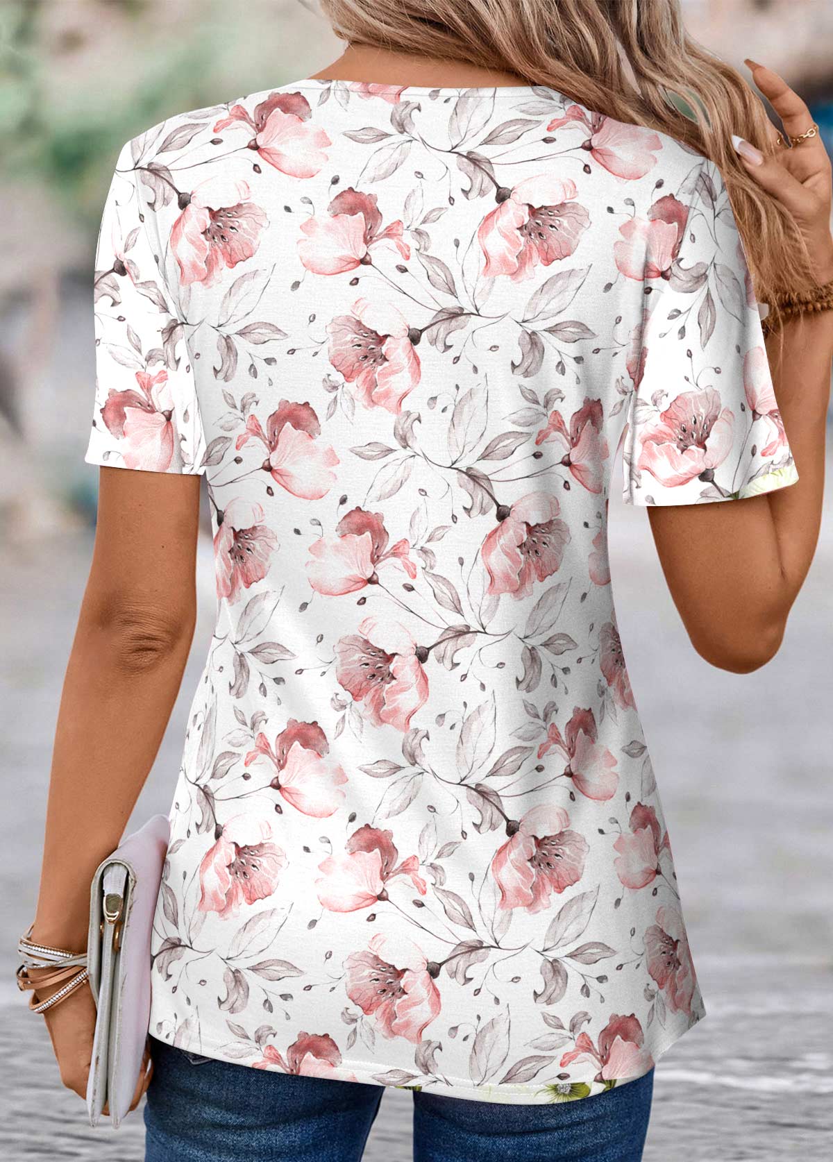 Light Pink Fake 2in1 Floral Print T Shirt | picture 