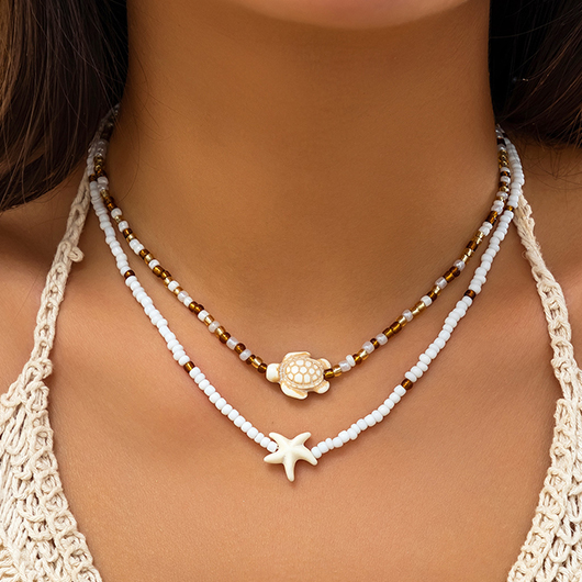 White Color Summer Ocean-themed Layered Necklace | picture 