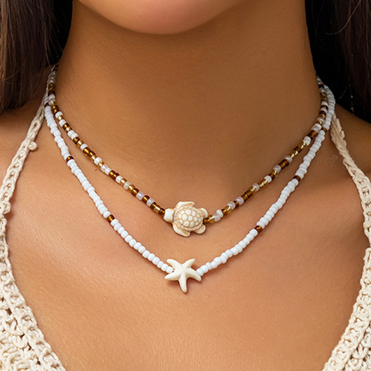 White Color Summer Ocean-themed Layered Necklace | picture 
