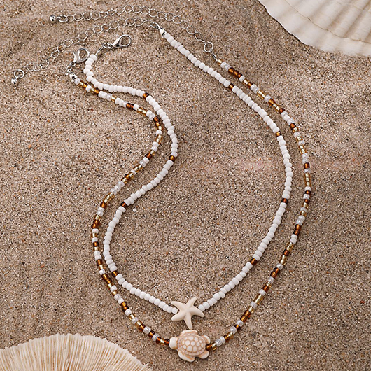 White Color Summer Ocean-themed Layered Necklace | picture 