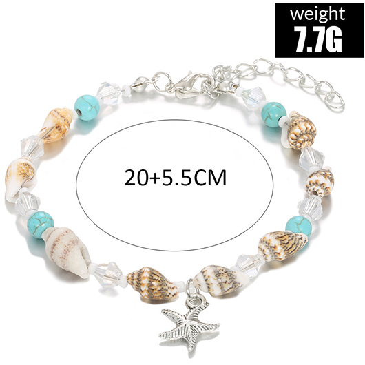 Mint Green Starfish Beaded Alloy Anklet