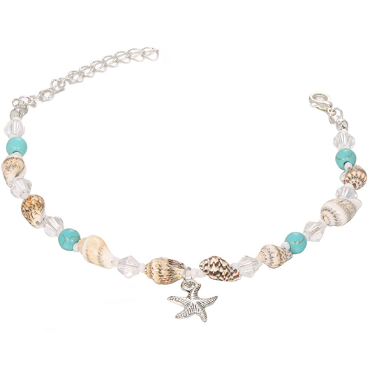 Mint Green Starfish Beaded Alloy Anklet